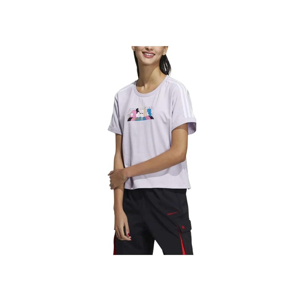 Adidas Logo Print Casual Breathable Round Neck Short Sleeve T-Shirt Women T-Shirts Purple H45103