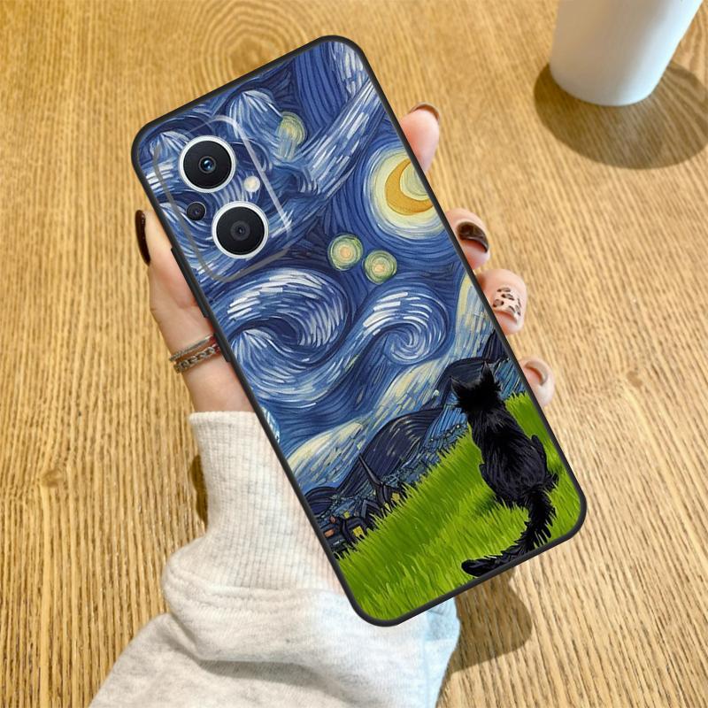 Cat Van Gogh's The Starry Night Case For OPPO Find X6 X5 X3 X2 Pro Lite Neo Reno 7 3 4 5 6 8 Lite 8T 2Z 4Z 5Z Cover Coque