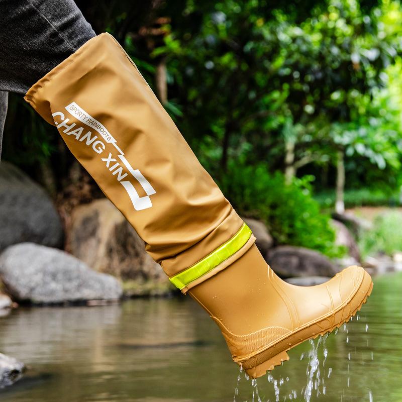 Men Rain Boots Fashion Knee Length Rain Boots Outdoor Waterproof Fishing Rubber Galoshes Long-Tube Rain Boot Botas Lluvia Hombre