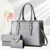 Women’s Trendy European Retro Crocodile Pattern Tote Bag Set, 3Pcs Convertible Top Handle Shoulder Crossbody Purse