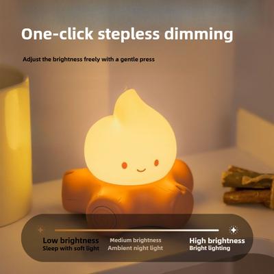 1PCS Fire Pit Night Light USB Charging Dimmable Bedside Lamp Soft Glow Eye Protection Candle Cute Atmosphere
