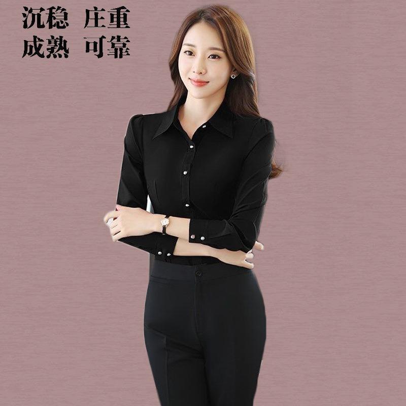 Red Black Shirt Women's Long-sleeved Solid Color Korean Style Business Attire Formal Decoration Tops Bottoming Shirt