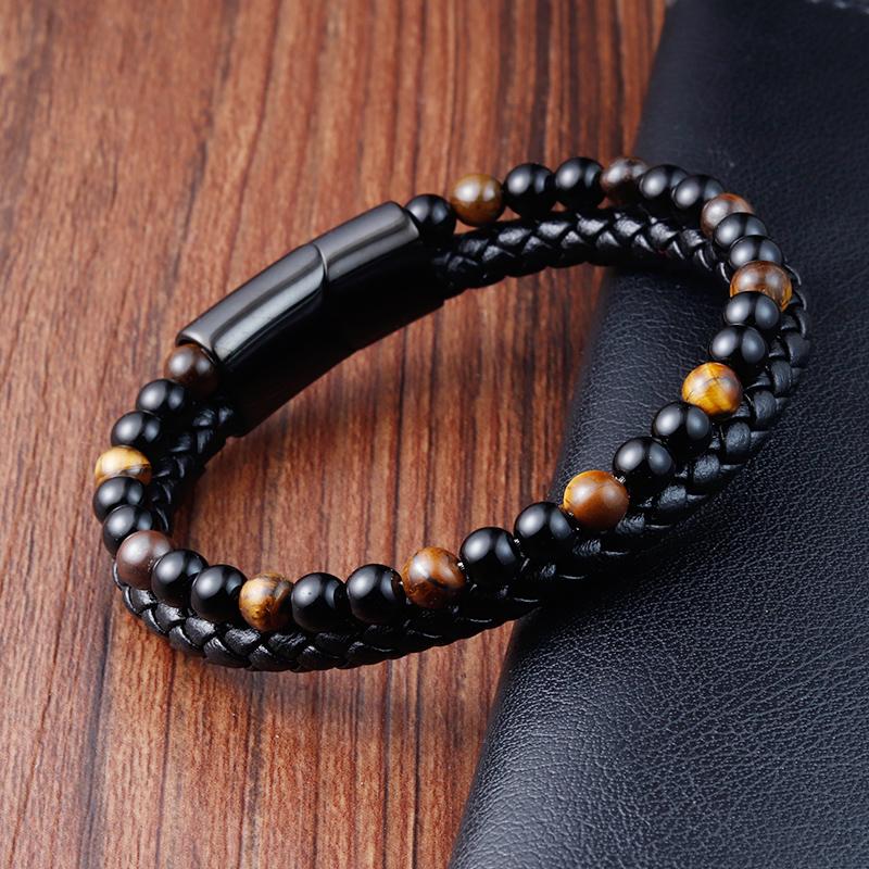 Charm Rope Nerez Magnetický Přírodní Kámen Kožený Muž Náramek Korálkový Náramek Sopečný kámen Náramky Náramky Řetízek Dárek
