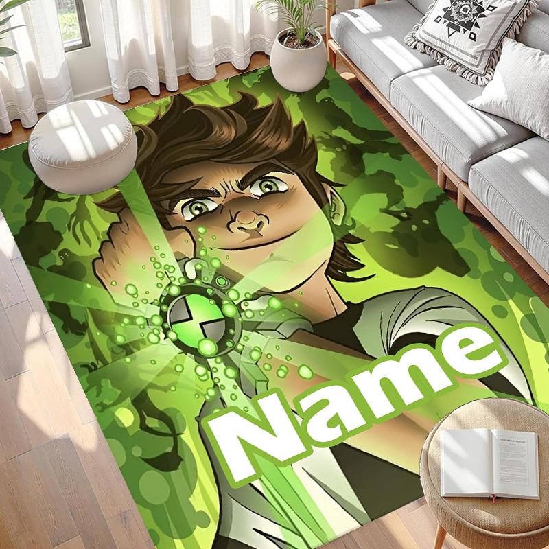 Custom Name Personalized Ben 10 Cartoon Print Carpet, Versatile Home Decor Rug, for Playroom, Apartment, Balcony, Entryway, Hallway Gift