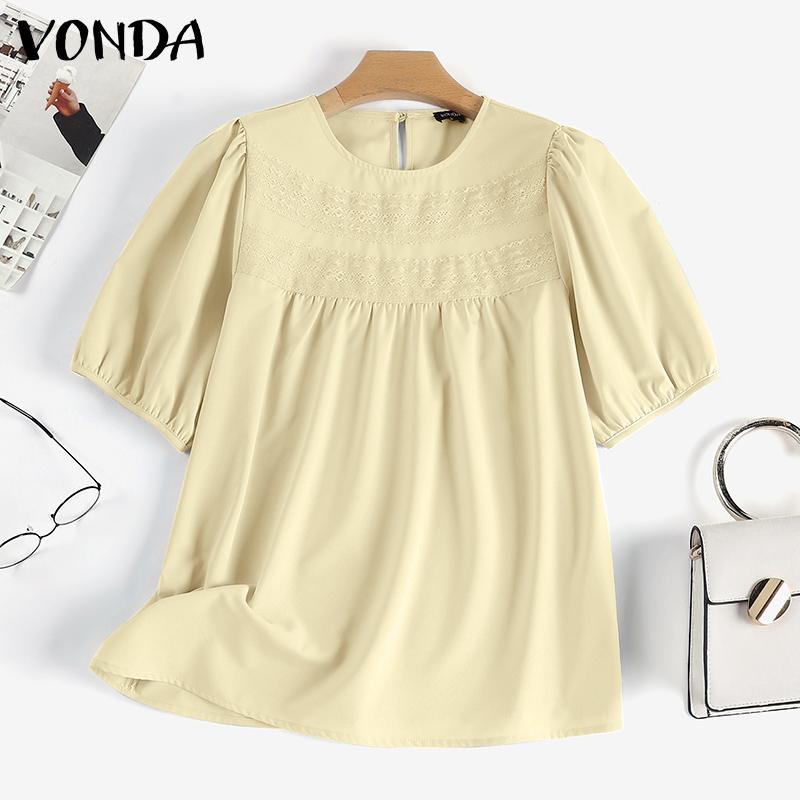 

VONDA Летние женские повседневные свободные топы с пышными рукавами и короткими рукавами