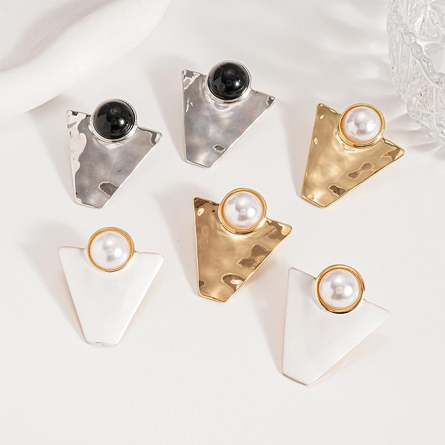 Metallic imitation pearl geometric triangle silver needle stud earrings personalized temperament earrings