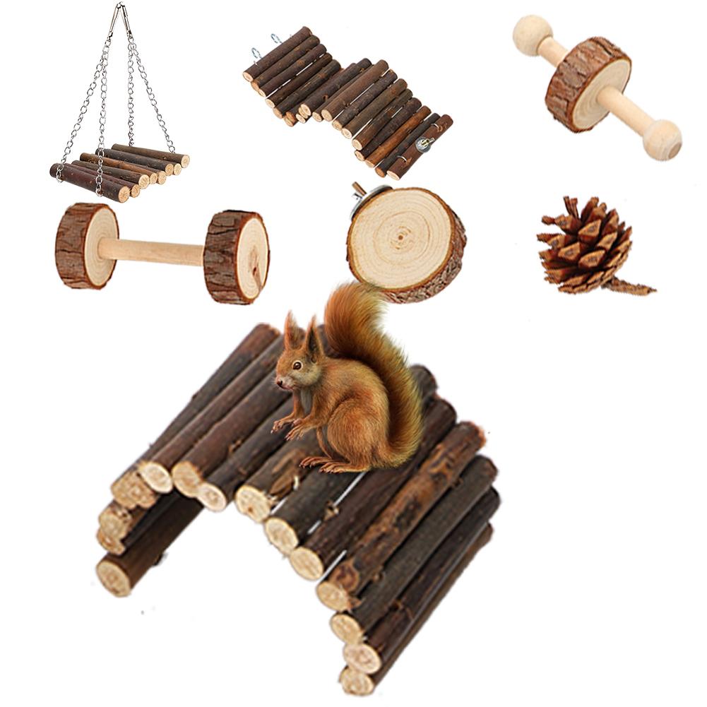 8pcs Squirrel Wooden Swing Toy Funny Hamster Ladder Small Pet Animal Playing Toy Set