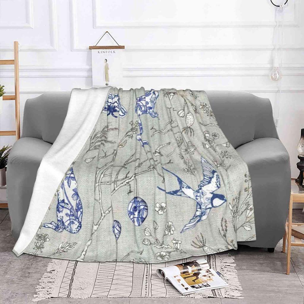 Botanica Wilde Fashion Soft Warm Flannel Blanket Rabbit Blue And White Swallow Garden Sticks Frog Vintage Ceramics Porcelain