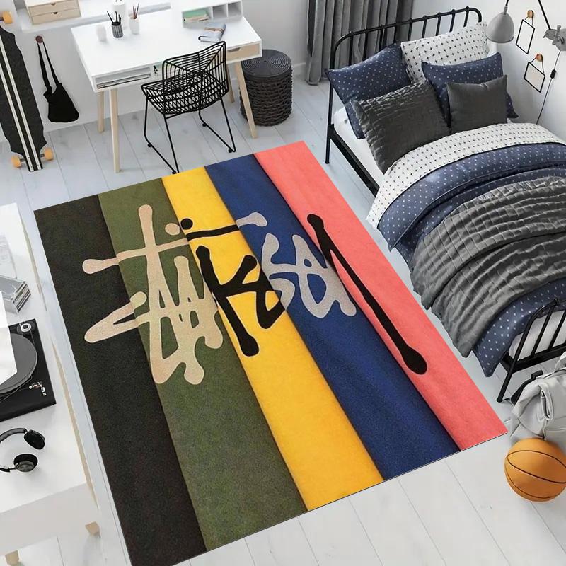 Black Base City Names No.4 Logo Area Rug Non Slip Mat, White Print Global City Street Art Carpet for Living Room Decor