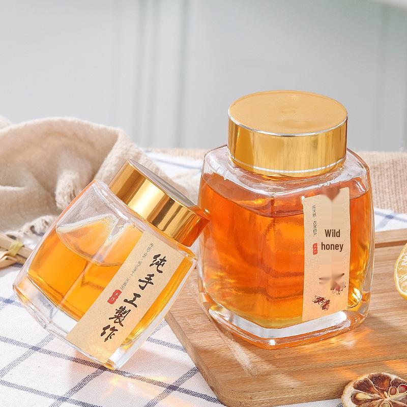 Square Wide-Mouth Transparent Glass Jar for Honey, Jam, Pickles, Chili, or Beef Sauce