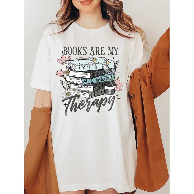 European size Book Lover T-Shirt, Books Are My Therapy T-Shirt, Funny Reading Shirt, Nerdy Graphic T-Shirt, Cute Gift for Readers