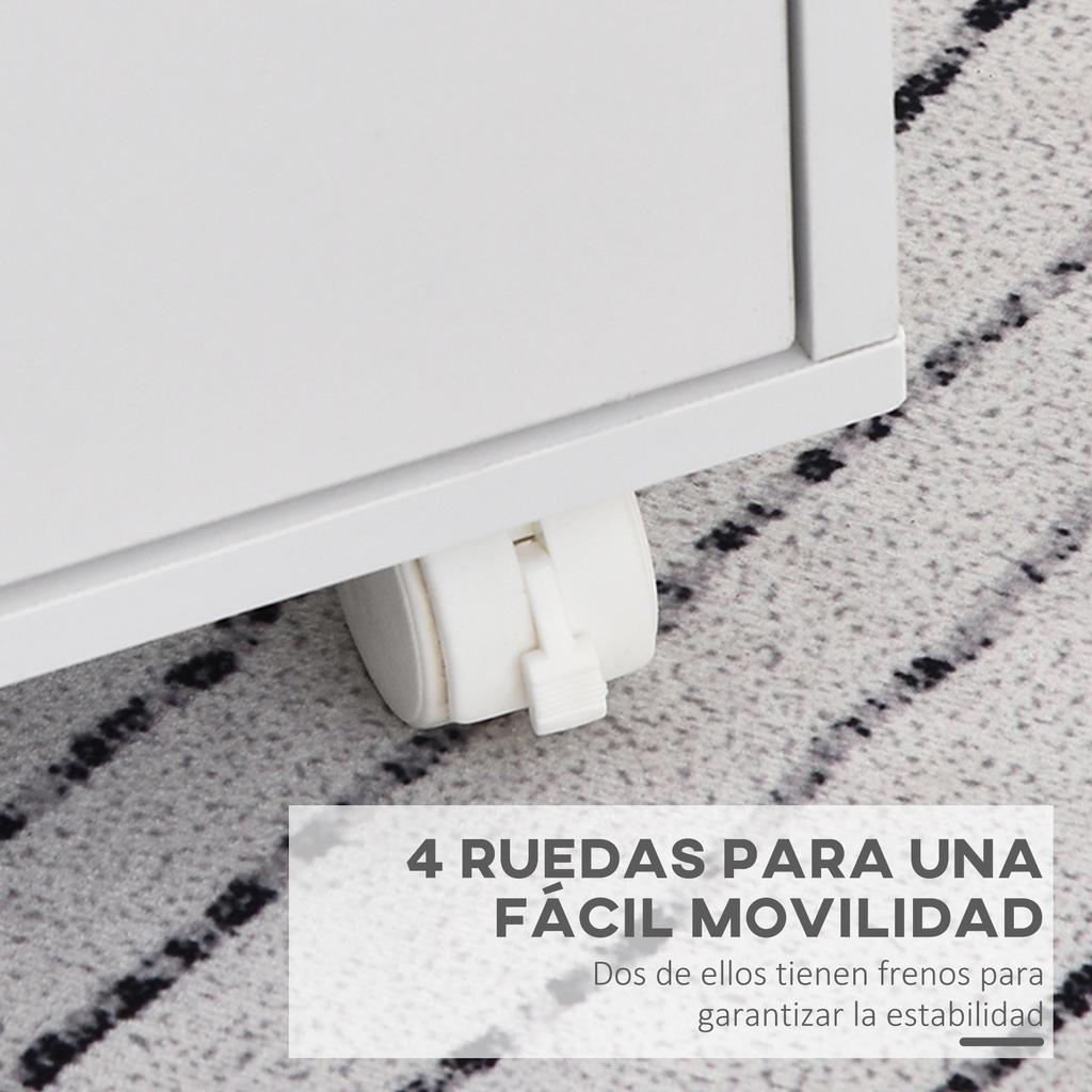 Office Drawer Unit, 3 Drawers, 4 Open Shelves, Wheels, 38 x 40 x 86.8 cm, White