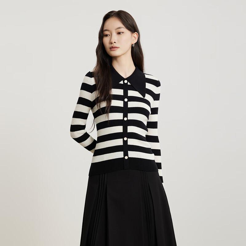 

Women s Long-Sleeve Striped Knit Polo Top M