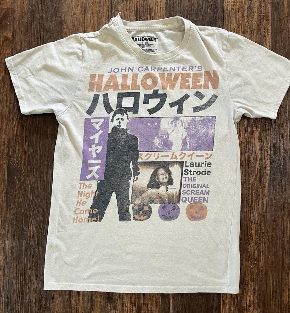 Damen Halloween T-Shirt Weiß Spell-Out S Street Gothic Kult 80er Horror Japan