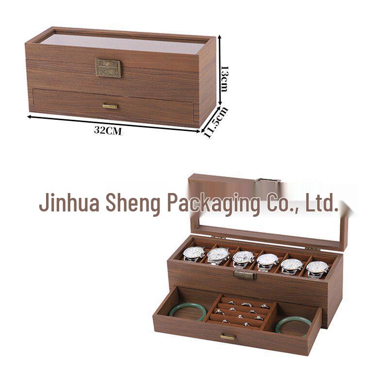 Черно-ореховая кожаная коробка для хранения часов и ювелирных изделий - Большая вместимость, Ретро-дизайн