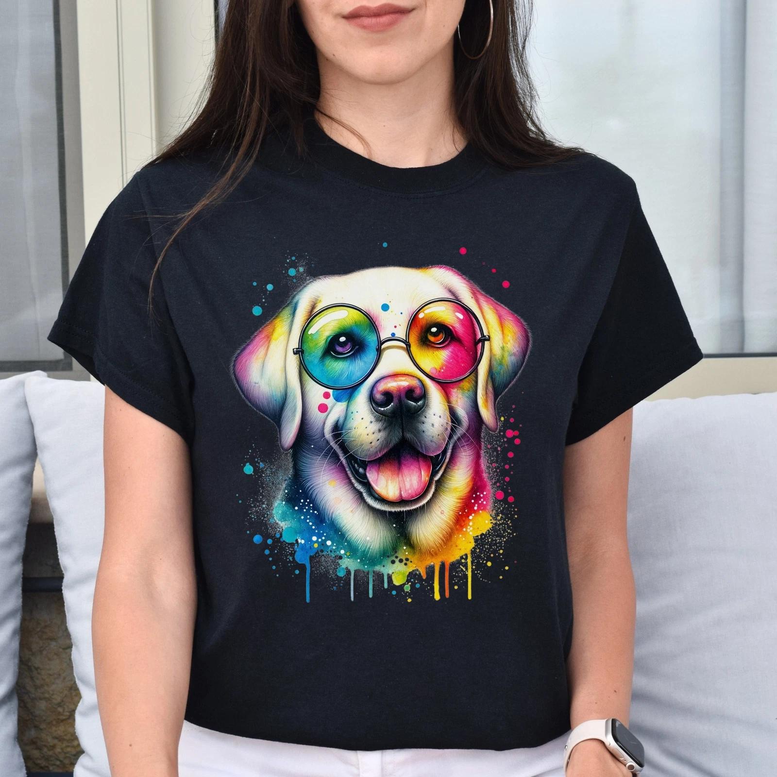 Labrador with eyeglasses Color Splash Unisex T-shirt Black Navy Dark Heather M