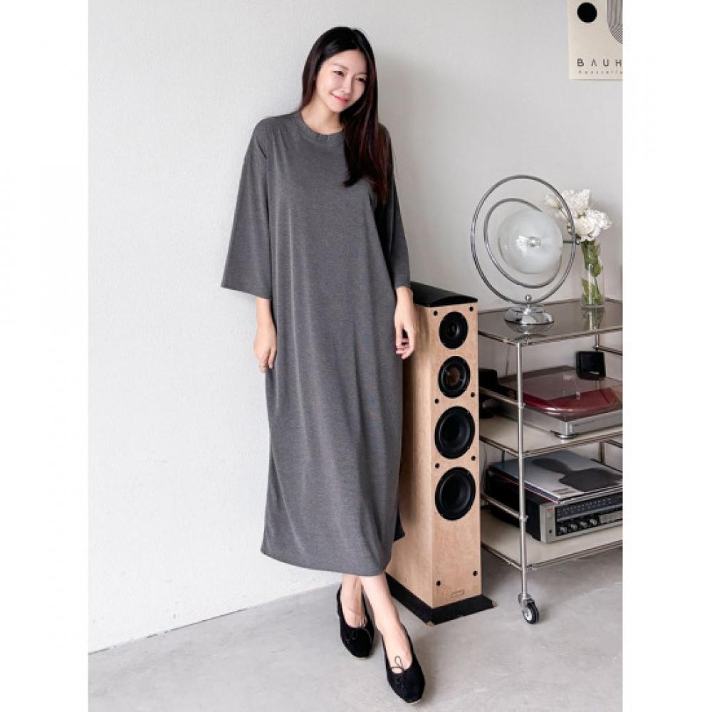 Shop Women S Simple Round Neck Long dreSS Charcoal Ara Wdr 3852