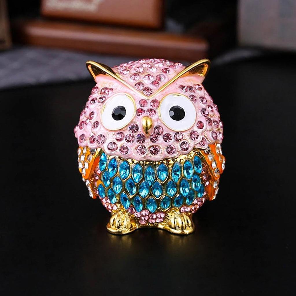 Crystals Covered Owl Inspired Jewelry Storage Case Sturdy Metal Construction for Earring Collections