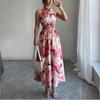 Women's Halter Neck Ruched Waist Sleeveless Ruffle Dress for Summer 2026