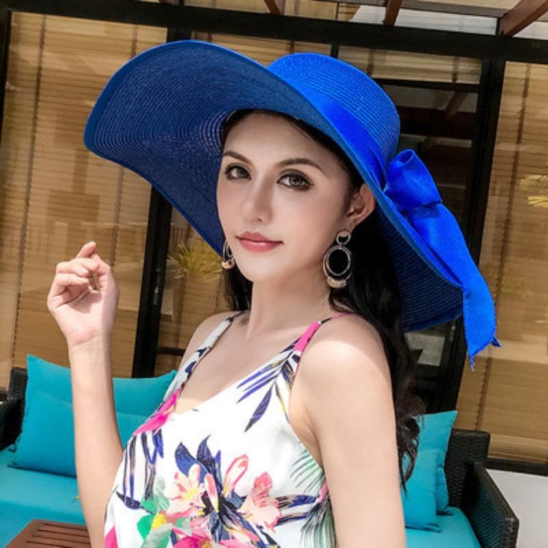 Straw hat women's summer sun protection extra large brim sun hat beach seaside vacation sun hat foldable hat tide