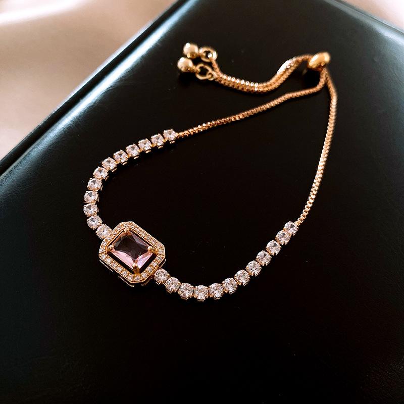 Korean pink square zircon pull-out bracelet, simple and versatile bracelet jewelry.