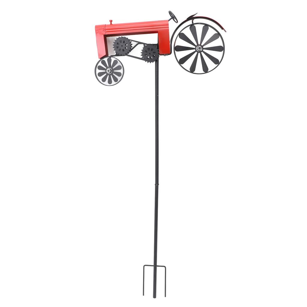 Traktor Windspiel Vintage Drehende Räder Metall Außenstecker Windmühle Dekoration für Blumenbeet Rasen Garten Rot