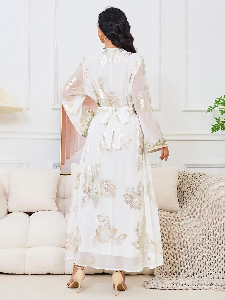 Women's Dubai Evening Long Dress with Hot Stamping - European & American Fashion Muslim Travel Wear