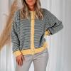2026 Fall Winter Womens Striped Knit Cardigan Colorblock Round Neck Single Breasted Loose Sweater