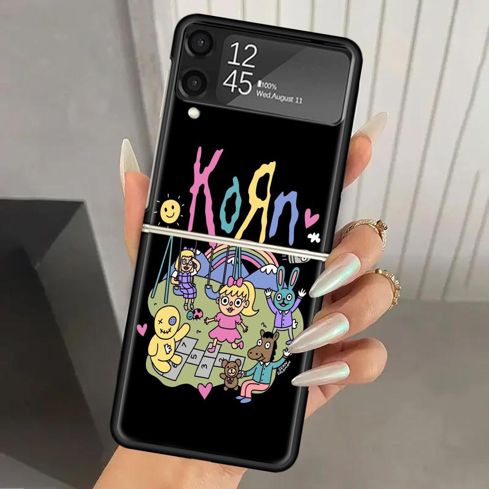 

K-Korn Rock Band Hard PC Phone Case For Samsung Galaxy Z Flip 7 6 5 4 3 Black ZFlip7 ZFlip6 Flip5 Flip4 Flip3 5G Print Cover Samsung Z Flip 6