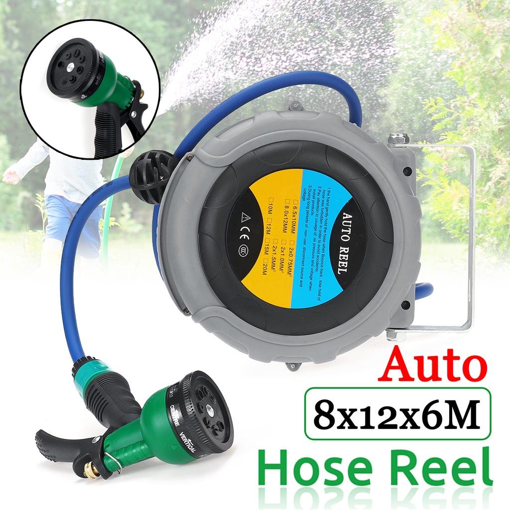 Flexible Hose Reel Automatic Reel Retractable Pipe TPU Clamping Tube Irrigation Sprayer Garden Hose Water Spray Garage Tool Car Cleaning Gray 8x12x6M