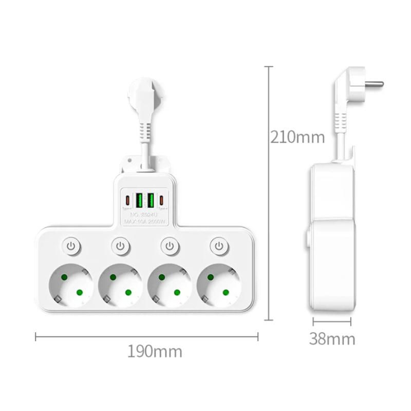 Multipresa UE con Interruttore Generale, 4 Prese AC, Opzionale USB e Type-C – Cavo Corto Flessibile