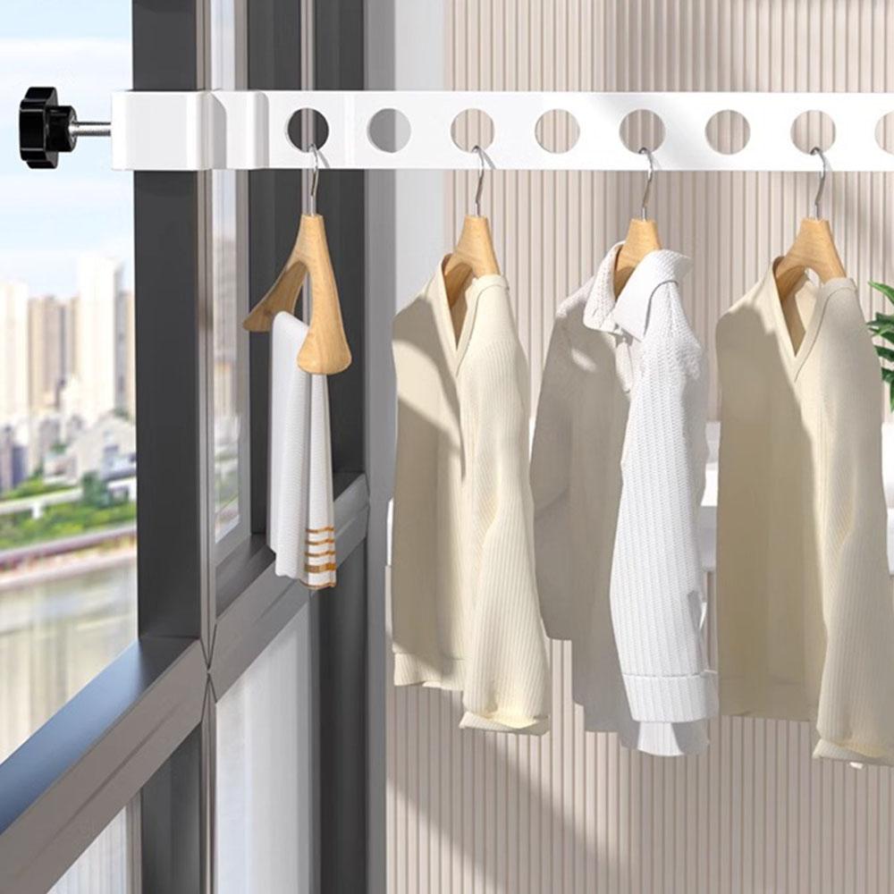 No-Punch Aluminum Drying Rack, Wall Mounted Space Saving Clothes Rod with 10 Holes,Non-Slip Coat Holder for Balcony Bedroom