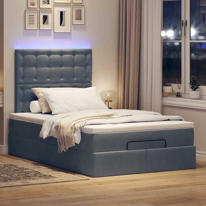 VidaXL Ottoman Bed Frame and Mattress Dark Grey 120x200 Cm Velvet, Bed Frame, Upholstered Bed Frame, Bed Frame 3314457