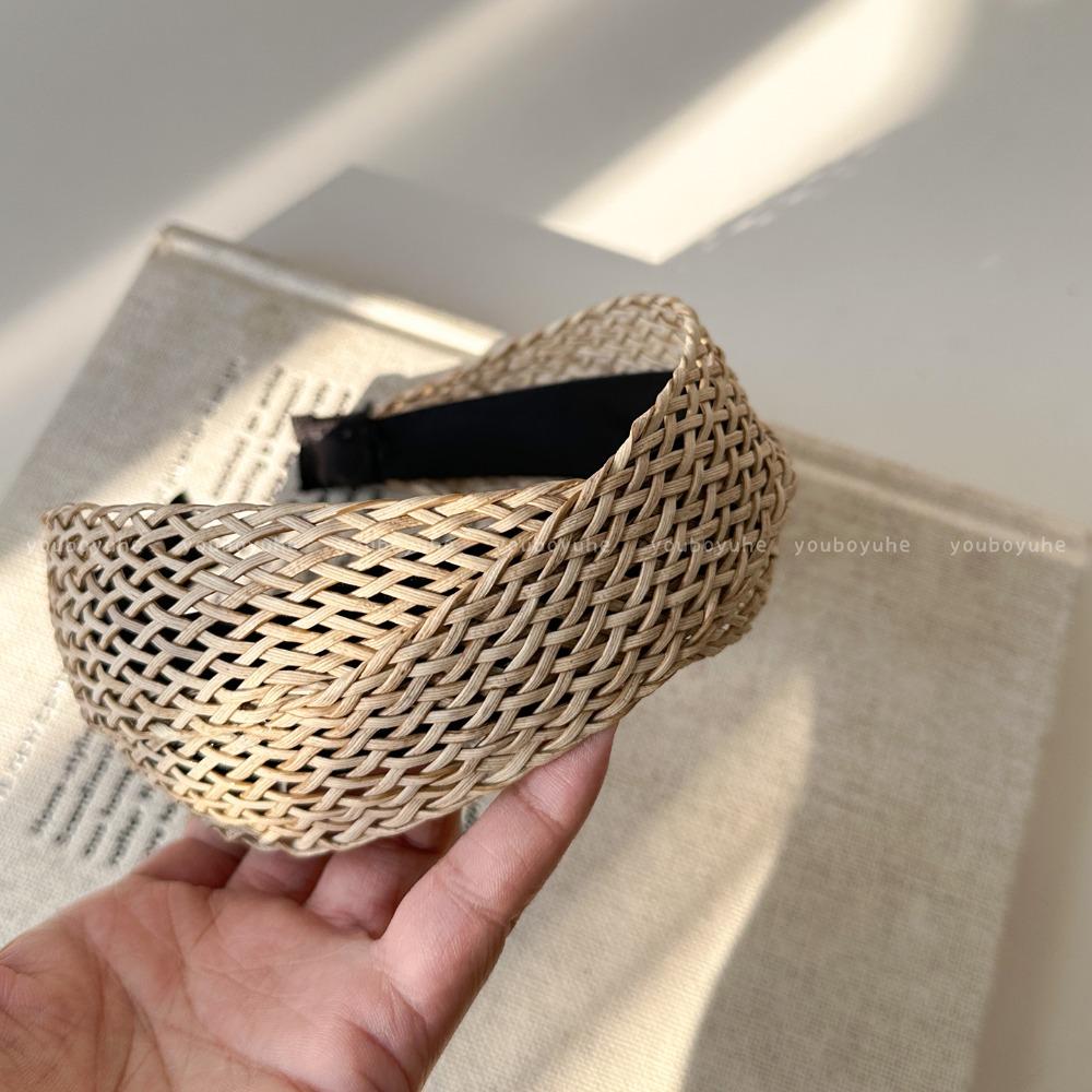 Hollow Wide Edge Hairband Hair Band Bohemian Style Hair Hoop Straw Weave Headband  Daily