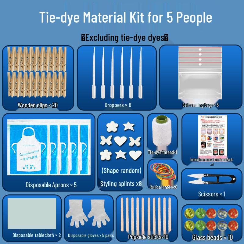 Complete Tie-Dye Kit: Rubber Bands, Clips, Embroidery Hoops & Materials for Kids' Printing & Dyeing Projects