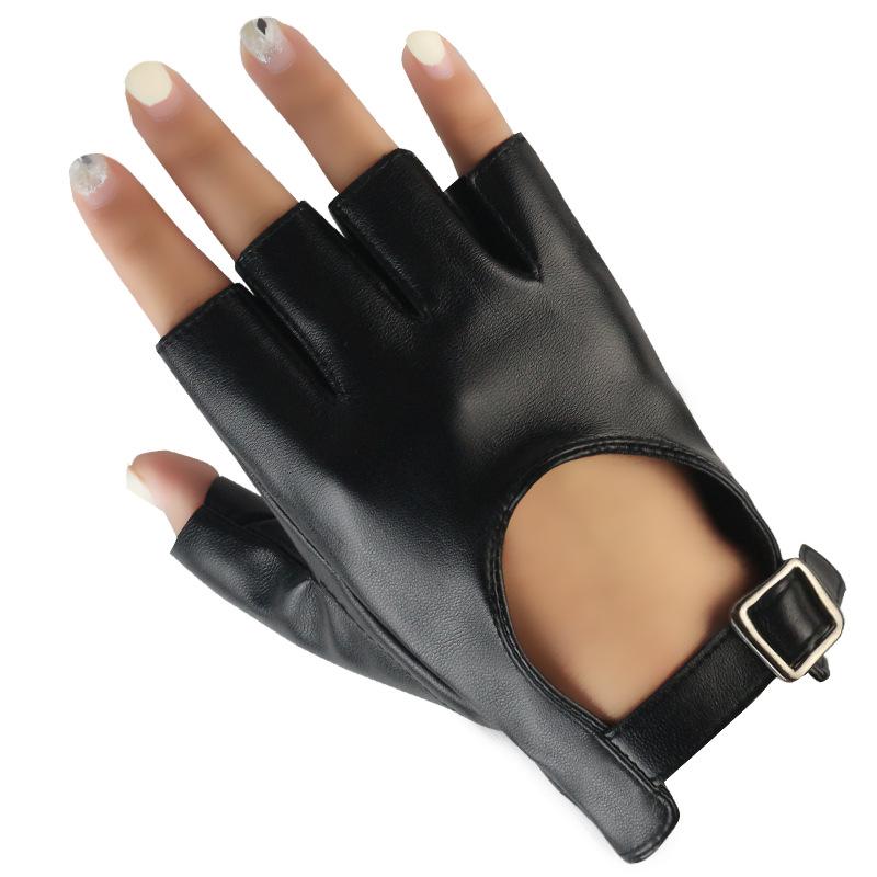 Luvas de couro sem dedos, mulheres mostram seus dedos, proteção para dirigir, PU impermeável e à prova de frio, tendência para dança em barra de aço, foto personalizada