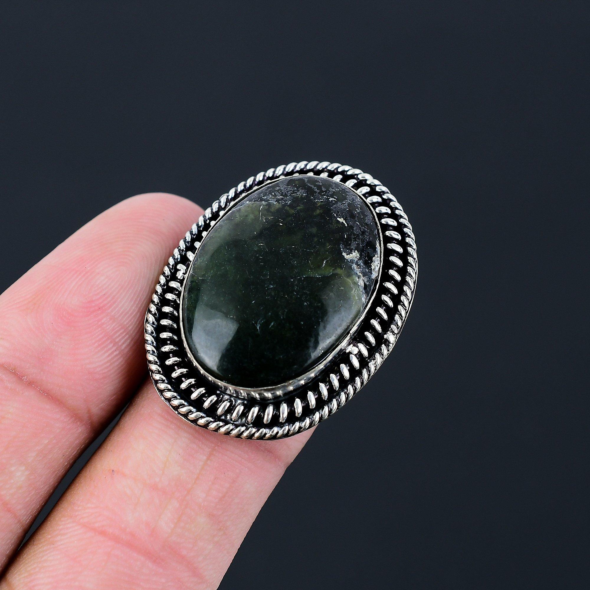 Sisters Day Sale Oval Nepharite Stone Mother Boho Ring Size 7.5 Sterling Silver 7.5