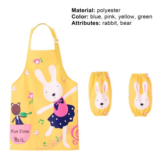 3Pcs/Set Kids Apron Cartoon Animal Print Waterproof Breathable Children Baking Apron with Sleeves for Christmas Gift