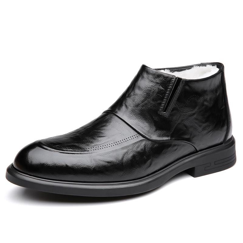 Men's Winter Formal Cotton-Leather High Top Shoes with Zipper - Warm, Non-Slip, and Business Casual.