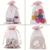 100Pcs Pink Organza drawstring gift bag, suitable for weddings, jewelry and gift bags