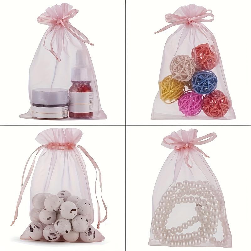 100Pcs Pink Organza drawstring gift bag, suitable for weddings, jewelry and gift bags