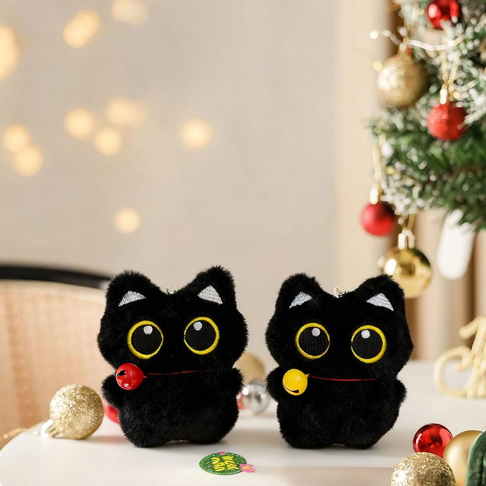 Cute Black Cat Plush Toy Doll Keychain Bag Pendant Charms Kitten Car Keyring Accessories For Women Couples Kawaii Gift