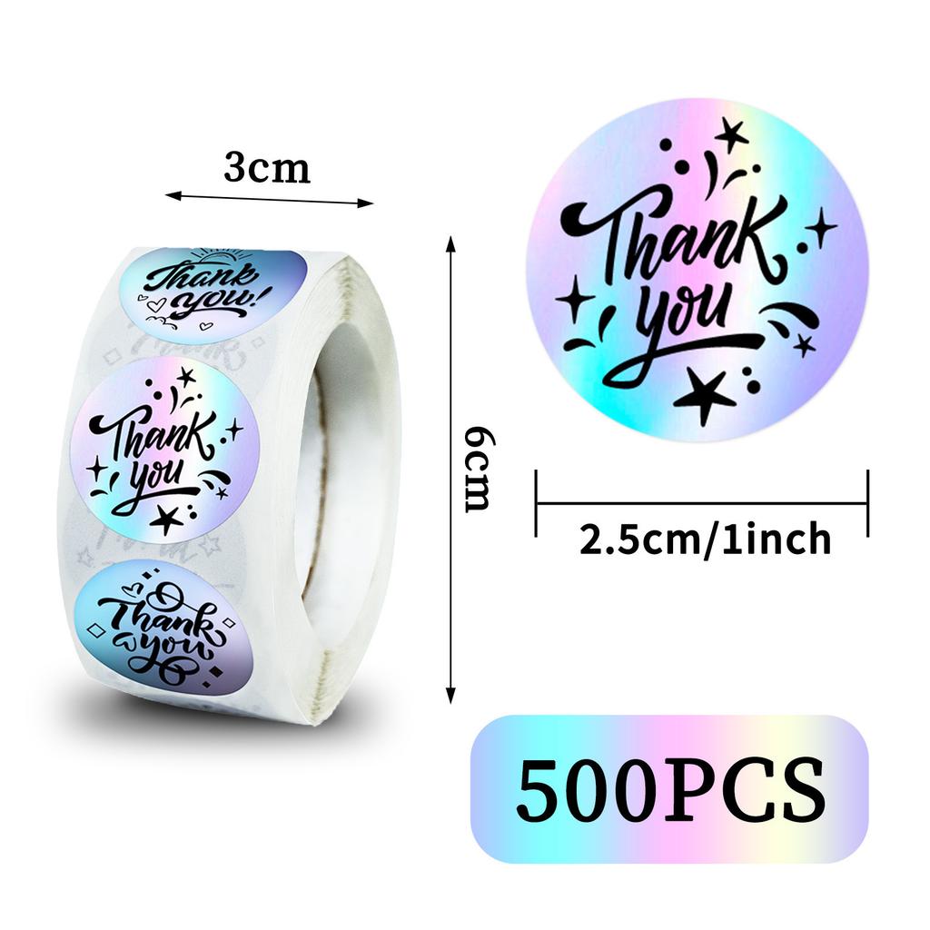 500 Sheets/roll Laser Thank You Sticker Thank You Seal Sticker 1 Inch Thank You Tag Sticker