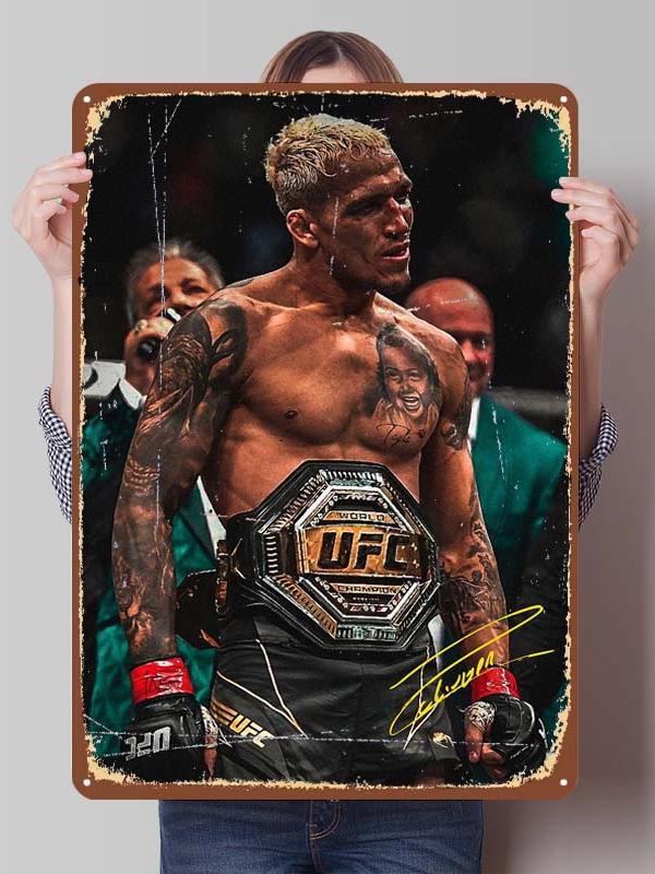 Charles Oliveira Boxer Metallschilder Gaming Zimmer Dekoration Benutzerdefiniertes Boxposter Blechschilder für Wandkunst Dekor Vintage Metallplatte