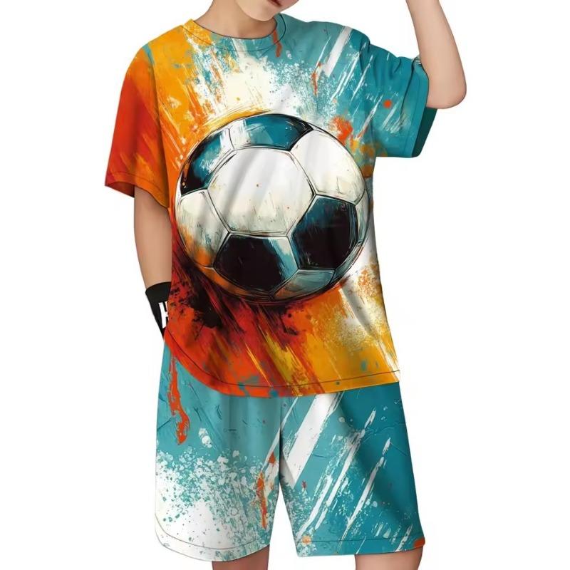 2025 Summer New Children's Set Soccer 3D Printed Children's Short Sleeve Children's Top Round Neck T-shirt Sports Jumper Childre
