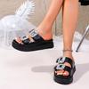 Fashion Fashion 2025 Open Toe Women's Slippers Summer New Wearing Outside Plus Size Crystal Belt Buckle Comfortable Solid Flat Slippers