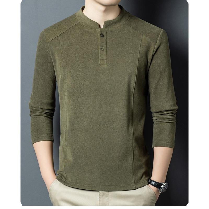 Spring Autumn Stand Collar Casual Fashion Bottomed T-shirt Male Long Sleeve Solid Color Tee Pullover Top Men