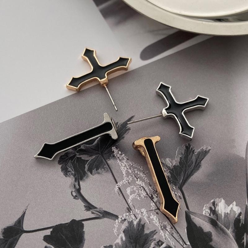 Gothic Emamel Cross Earrings Vintage Cool Punk Christian Ear Jacket Goth Dagger Earrings Jewelry Gift For Women Men