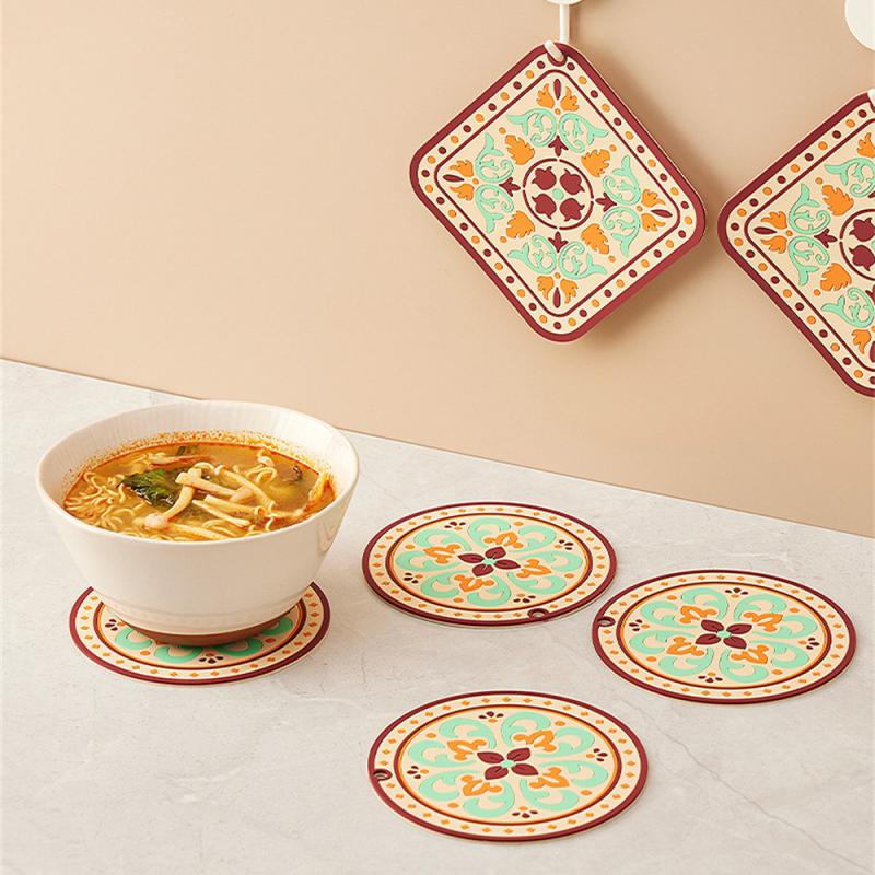 Natural Cork Round Cup Mat Drink Coasters Heat Insulation Patterned Pot Holder Mats For Coffee Table Tabletop Kitchen Tools