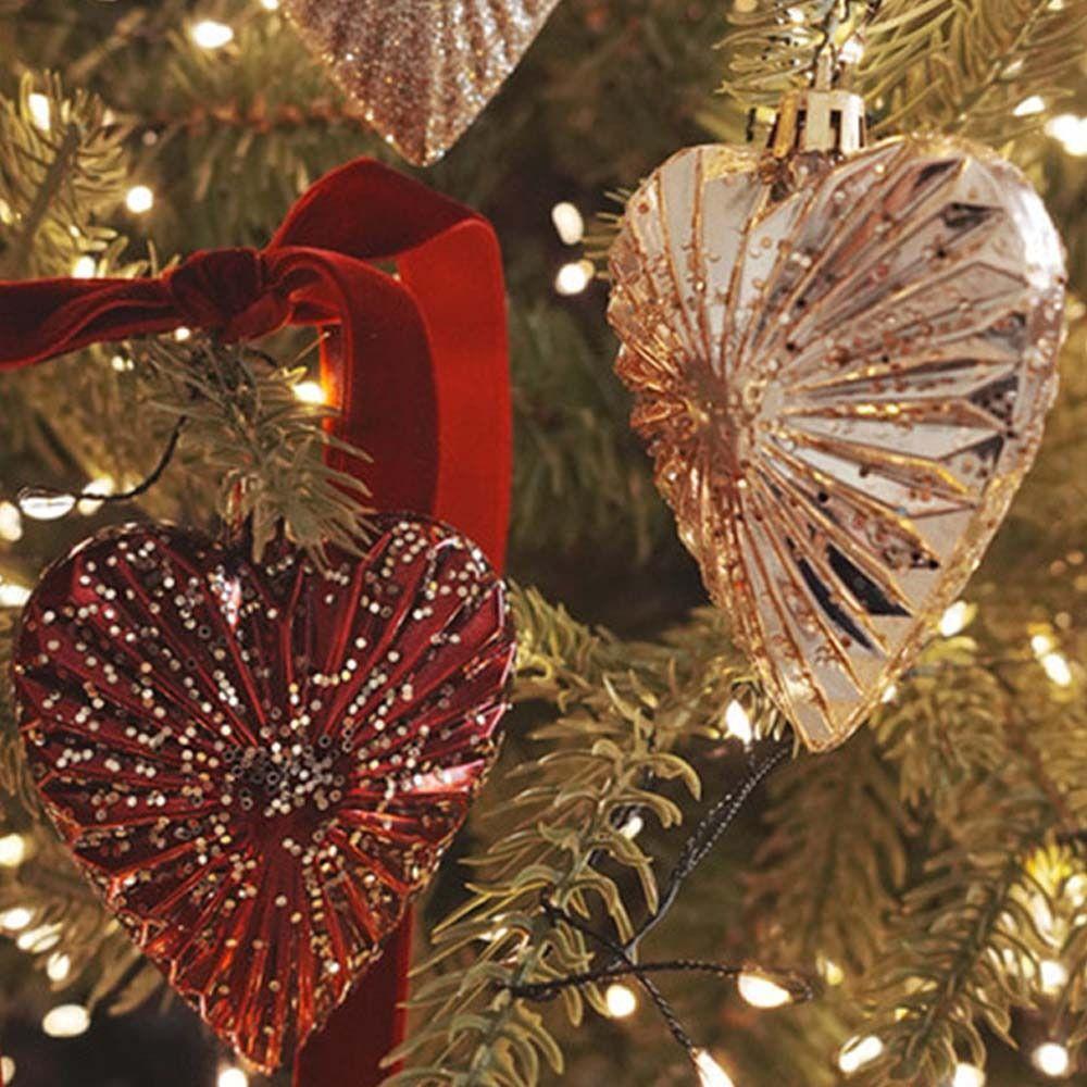 6pcs Romantic Christmas Painted Ball Set Shatterproof Heart Shaped Hanging Balls  Home Decor